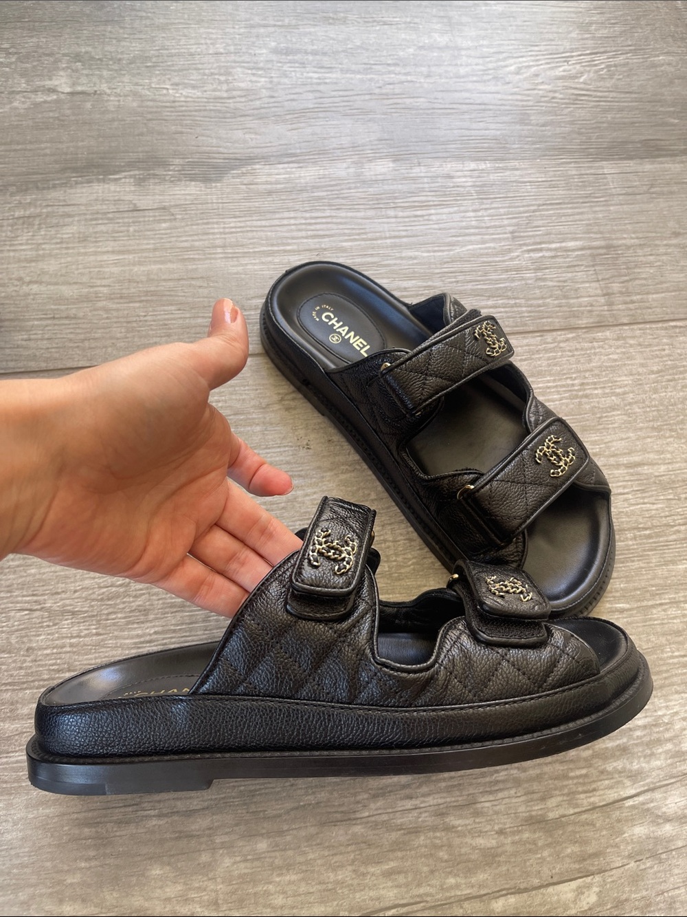 Chanel Grained Calfskin Velcro Sandal/ Slides - Picture 5 of 12